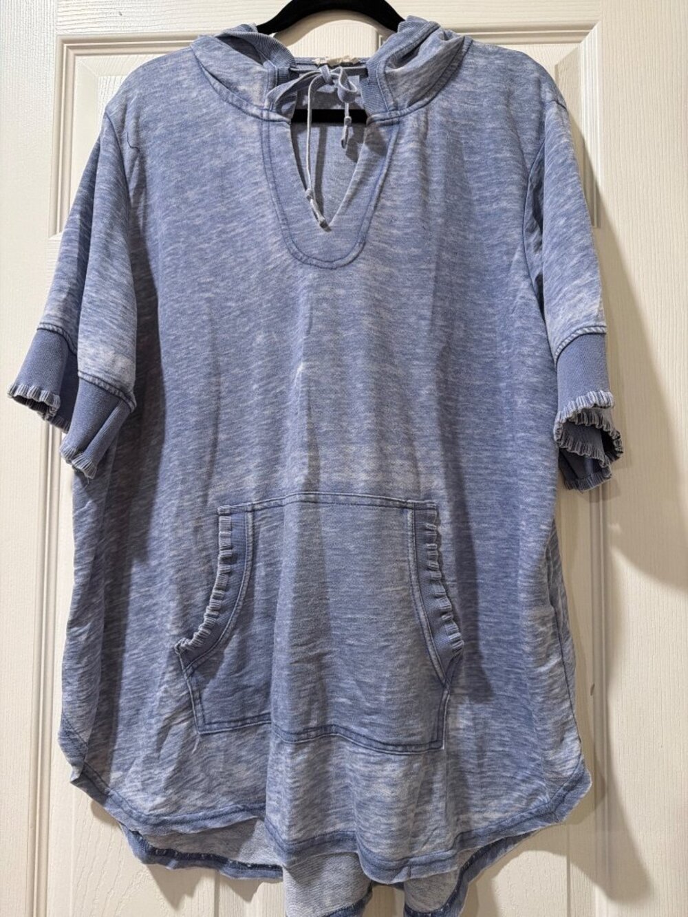 Jane And Delancey Blue Hooded Short Sleeve Tunic Sweatshirt With Front Pocket 1X